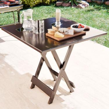 Imagem de Mesa Dobrável Portátil 70x70cm em Madeira Maciça para Cozinha Varanda Camping Reforçada – Fácil de Guardar e Montar