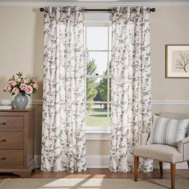 Imagem de Cortinas jinchan Linen Floral 213x213cm, filtragem de luz, 2 painéis