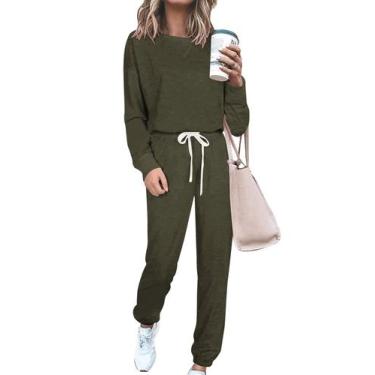 Imagem de Conjunto de Moletom PRETTYGARDEN Feminino 2 Peças Verde Militar P