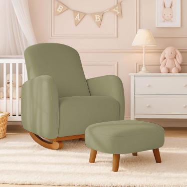 Imagem de Poltrona Amamentação Balanço Madeira e Puff Jhessy Bouclê Pistache R04 - D'Rossi