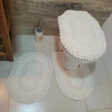 Imagem de Jogo de Tapete Banheiro Em Crochê 3 Peças Especial Cru - Romacris Bord