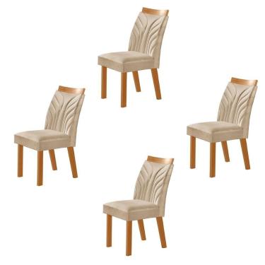 Imagem de Conjunto De 4 Cadeiras Veneza Com Tecido Linho Encosto Alto Bege Claro/cinamomo