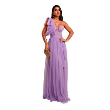 Imagem de Vestido Festa Corselet Fenda Lateral Tule Madrinha Formatura Casamento