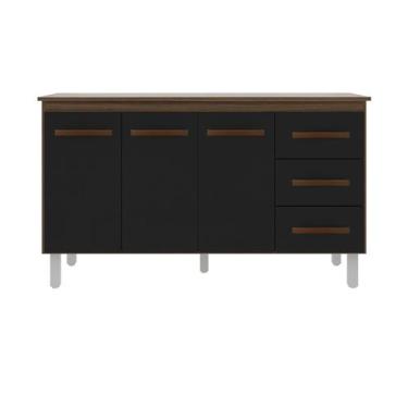 Imagem de Kit Balcão Gabinete 138cm Carina Savana/Preto com Tampo 140cm Savana -