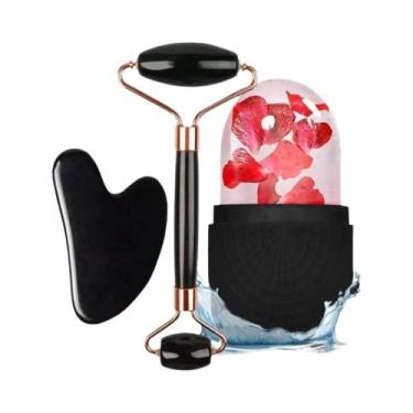 Imagem de Kit De Massagem Facial 3 Peças: Rolo De Gelo, Placa Gua Sha E Ferramen