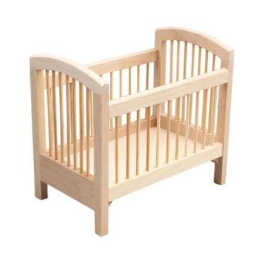 Imagem de Cama De Bebê Em Miniatura De Madeira Para Casa De Bonecas 1:12, Acessó