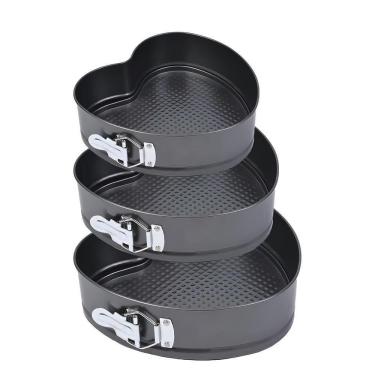 Imagem de Kit 3 Formas Para Bolo E Torta Assadeiras Coração Com Fundo Removível Antiaderente
