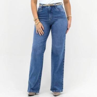 Imagem de Calça Geração Moderna Wide Leg Jeans com Cinto Feminina-Feminino