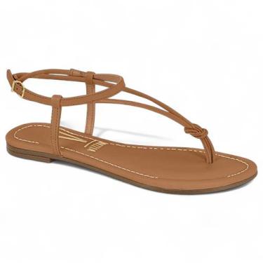 Imagem de Sandalia Rasteira Vizzano Feminina Casual Tiras Macia Leve, Camel, 38