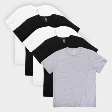 Imagem de Kit Camiseta Hering Slim Masculina 5 Peças, Branco, Preto, M