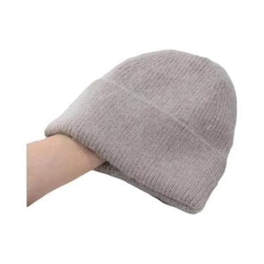 Imagem de Chapéu Feminino de Malha com Pele de Coelho - Quentinho para o Inverno