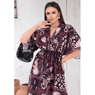 Imagem de Vestido MIDI Inspirado em Estampas Tropicais - Flor De Maria, Marron e