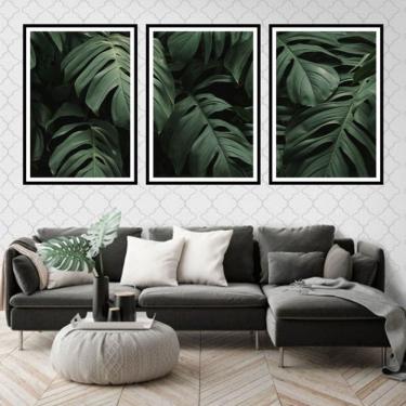 Imagem de Kit 3 Quadros Decorativos Folhas Tropicais