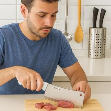 Imagem de Cutelo Inox Faca Cleaver Quebra Osso Desossa Carne Açougue Churrasco F