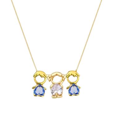 Imagem de Colar mãe e filhos menina e meninos cristal banhado ouro 18k