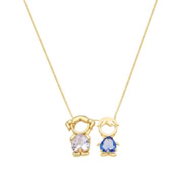 Imagem de Colar mãe e filhos menino e menina banhado em ouro 18k
