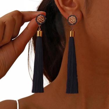 Imagem de Brinco Feminino Espanador Delicado fios Brilhantes Preto - - anjo da m