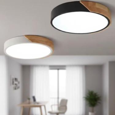 Imagem de Luminária Plafon LED Redondo 40cm Slim 36W Madeira Metal Luz 3 Tons de