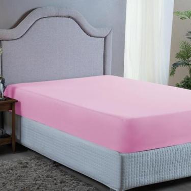 Imagem de Lençol King Elástico Premium 400 Fios Rosa 1,93m x 2,03m - Bordando En