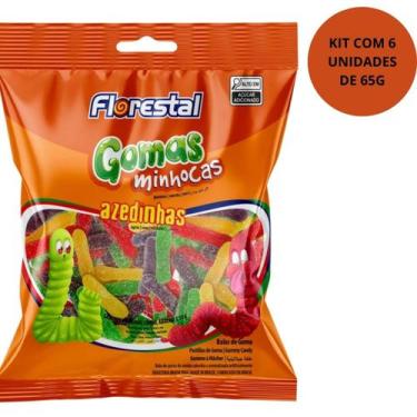 Imagem de Bala Goma Minhocas Azedinhas Florestal Kit De 6 Unidades 65G