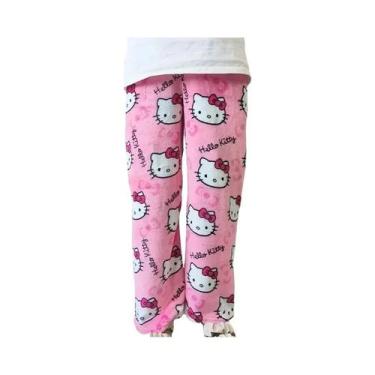Imagem de Calças De Pijama De Fleece Hello Kitty Para Mulheres, Com Dupla Elasti