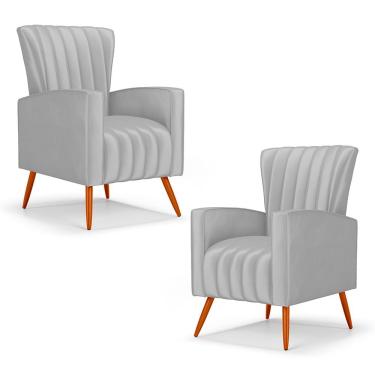 Imagem de Kit 2 Poltronas Decorativas Melody Veludo Cinza Abmaza