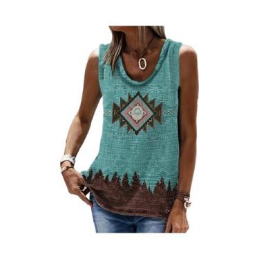 Imagem de Camiseta Feminina Retrô Estampada Casual Sem Mangas, Estilo Solto Étni