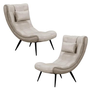 Imagem de Kit 2 Poltronas Decorativas Lord Facto Dunas Pérola Encosto Regulável Tecido Facto Pérola Ibiza