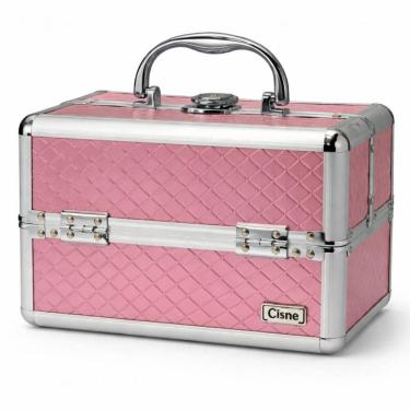 Imagem de Maleta de Maquiagem Cisne Rosa e Prata com 2 Bandejas Csn-lc5142