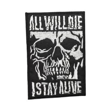 Imagem de Patches De Bordado De Caveira Punk Preto E Branco Para Roupa, Termocol