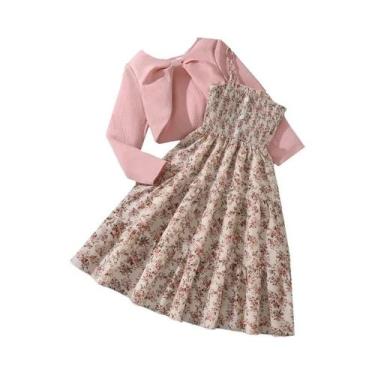 Imagem de Conjunto De Vestido Para Meninas Com Casaco De Manga Longa E Design De