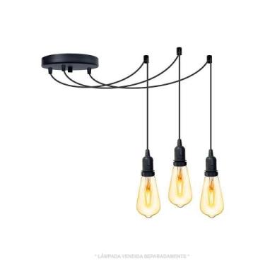 Imagem de Lustre Aranha Com 3 Pendentes (2m Cabo Preto + Soquetes + Canopla) - T