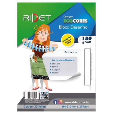 Imagem de Bloco de Desenho Branco 10028 para Técnicas Secas e Úmidas Leves A4 180G com 20 Folhas Branco