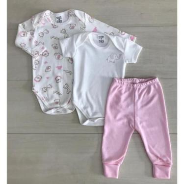 Imagem de Conjunto Bebê Menino/Menina 3 Peças Body Longo + curto + calça 100% al