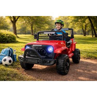 Imagem de Carrinho Elétrico Infantil Jeep Rubicon Com Controle Remoto - Vermelha
