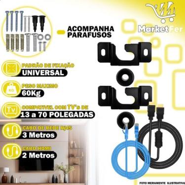 Imagem de Suporte TV Fixo Universal 13 a 70 Polegadas + Cabo HDMI + Cabo Rede RJ