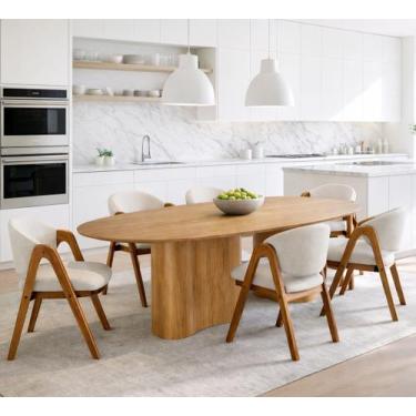 Imagem de Mesa de Jantar Aracaju Orgânica 1.80m com 6 Cadeiras Estofadas Moderna