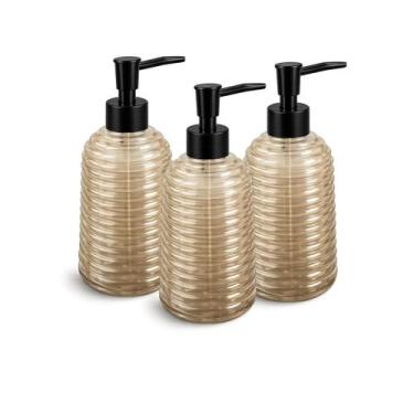 Imagem de Kit 3 Porta Sabonete Decorativa 430ml Vidro Canelado Pump Banheiro Coz