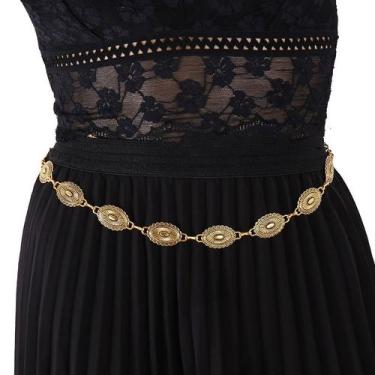 Imagem de Cinto Corrente Feminino De Metal Retrô Ajustável Fashion Cor:Dourado -