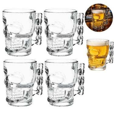 Imagem de Kit 4 Canecas Caveira Vidro 400ml Copo Bar Drink - Freecom