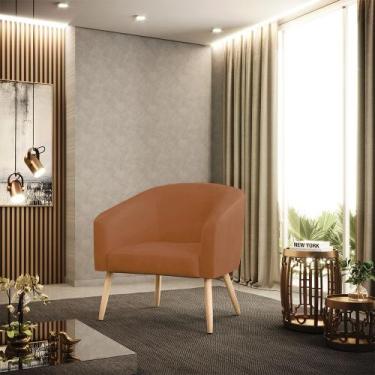Imagem de Poltrona Sala Decorativa Stella Pé Palito Natural Sintético PU Whisky 