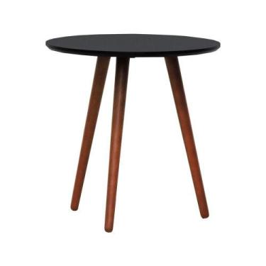 Imagem de Mesa Lateral Tripé Tampo Mdf E Pés Madeira Eucalipto Maciço - Amêndoa 
