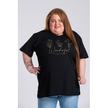 Imagem de T-shirt Feminina Plus Size  Malha Algodão Estampada " Wonderful" - Ser