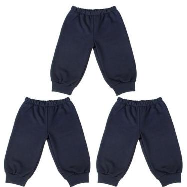 Imagem de Calça de Moletom Infantil Azul-Marinho  Combo 3 Calças Macias, Grossas