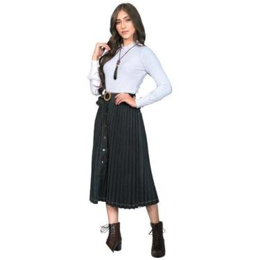 Imagem de Saia Jeans Midi Plissada Sorenzza, Preto, 40
