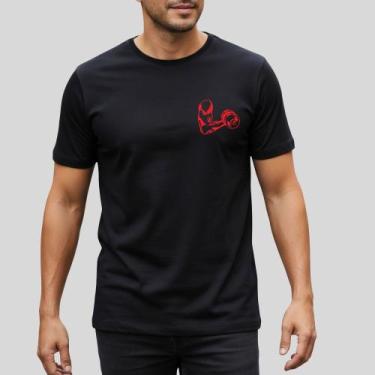 Imagem de Camiseta Masculina Preta Bíceps Halteres Algodão Treino Musculação Fit