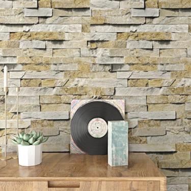 Imagem de Wallercity Papel de parede vintage de tijolo falso descasque e cole 3D texturizado cinza/branco rolo de papel de parede para cozinha quarto tijolos à prova d'água papel de contato para paredes lareira