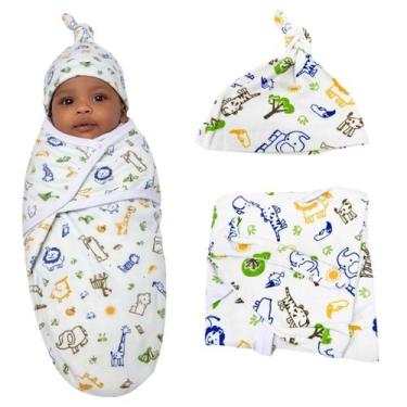 Imagem de Cueiro Swaddle Charutinho Algodão Ajuste Auto-colante Safari - P - Min