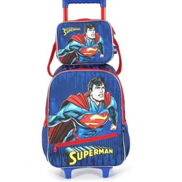 Imagem de Kit Mochila Lancheira Luxcel SuperMan Azul Forte, Azul, Único