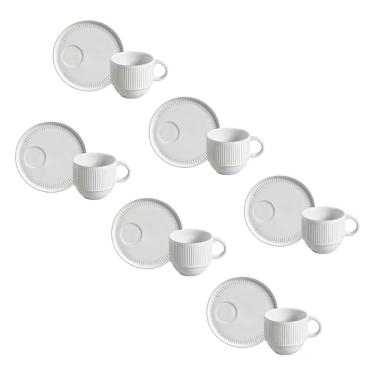 Imagem de Conjunto de Xícaras e Pires de Chá Linhas New White 12 Peças Stoneware Atemporal para Uso Diário Branco Porto Brasil